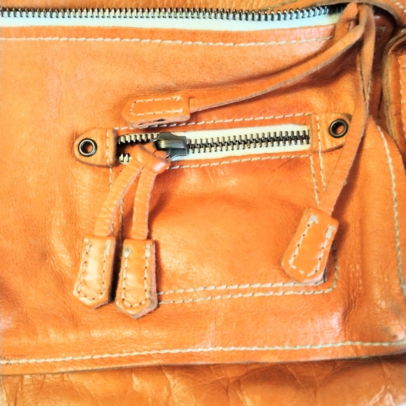 Francesco Biasia Women's Burnt Orange Multi Pocket Italian Leather Hand Bag - Picture 11 of 13